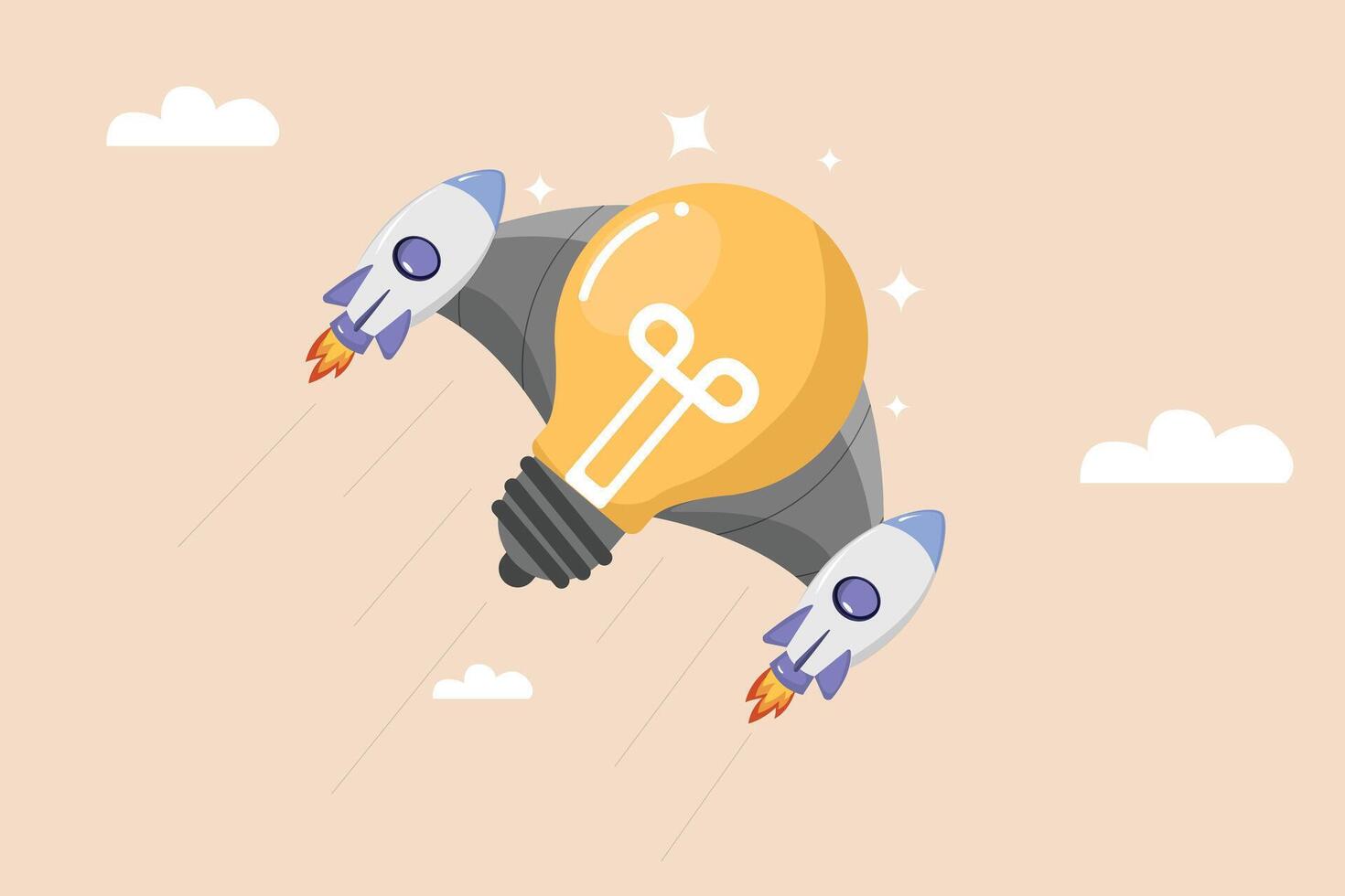 Innovative Business Solutions Taking Flight Light Bulb Rocket Launching Towards Success in a Creative and Inspiring Startup Environment. vector