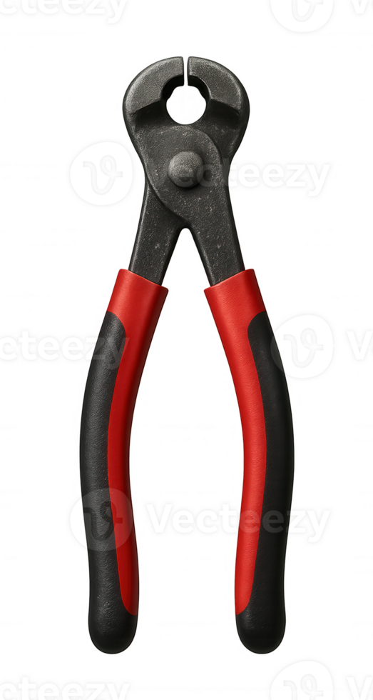 End-cutting nippers pliers tool with red and black handles on transparent background png