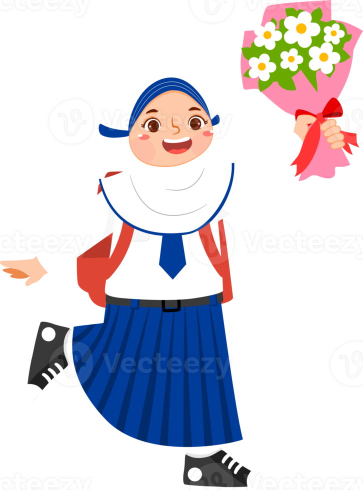 Hijab Girl Junior High School Student Holding Flowers png