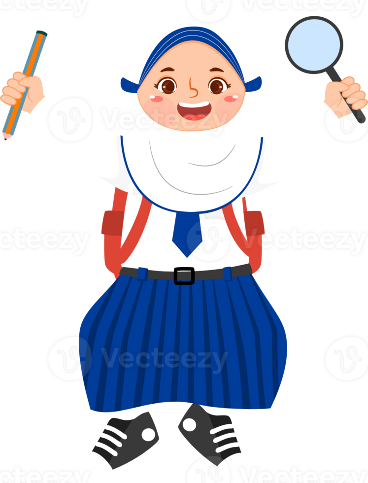 Hijab Girl Junior High School Student Holding Magnifying Glass and Pencil png