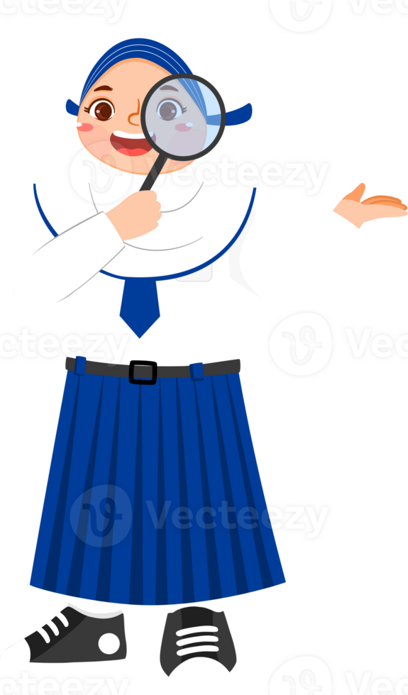 Hijab Girl Junior High School Student with Magnifying Glass png