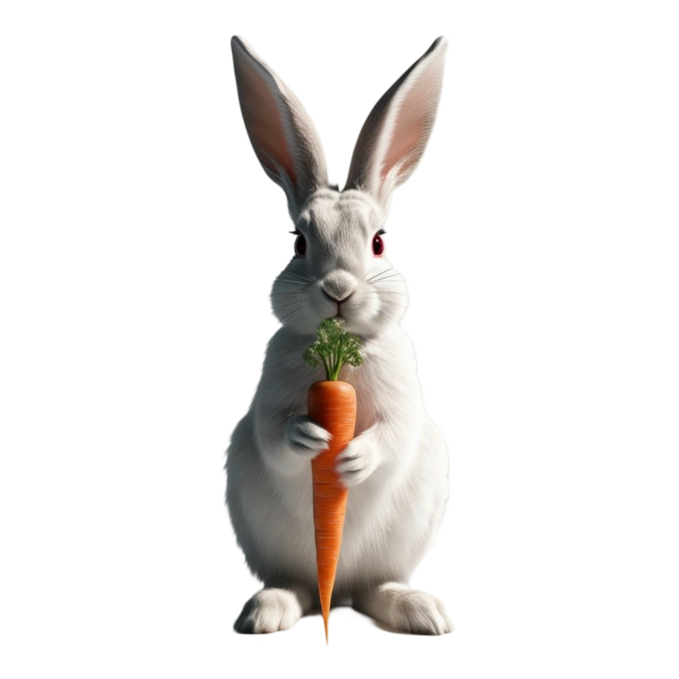 a white rabbit holding a carrot on a transparent background png