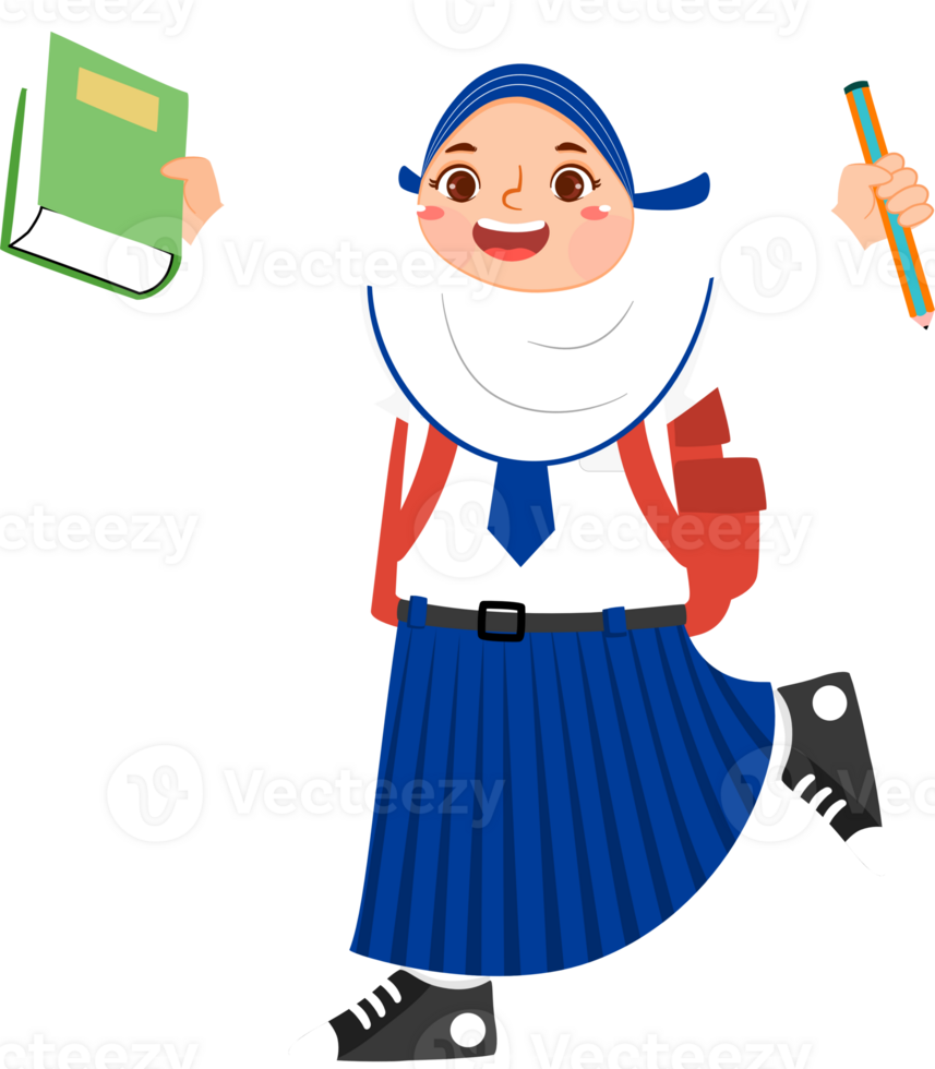 Hijab Girl Junior High School Student Holding Book and Pencil png