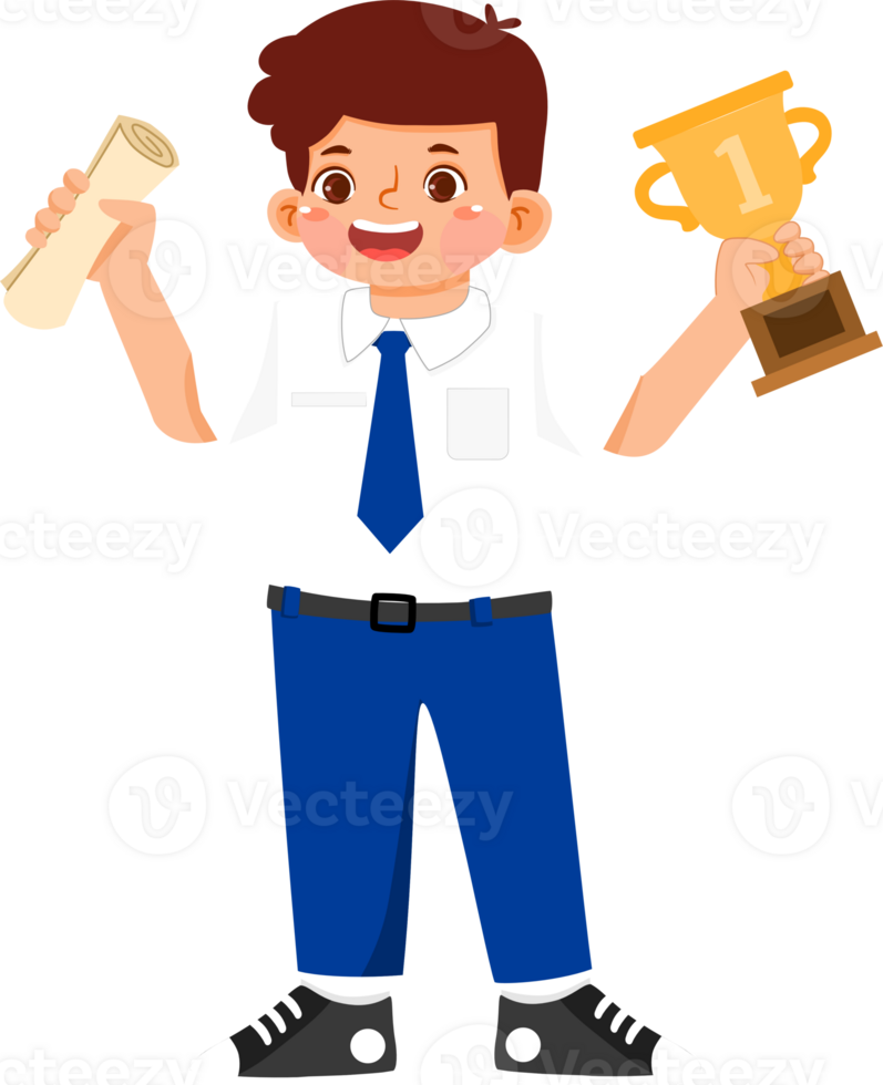Schoolboy Junior High Student Holding Trophy png