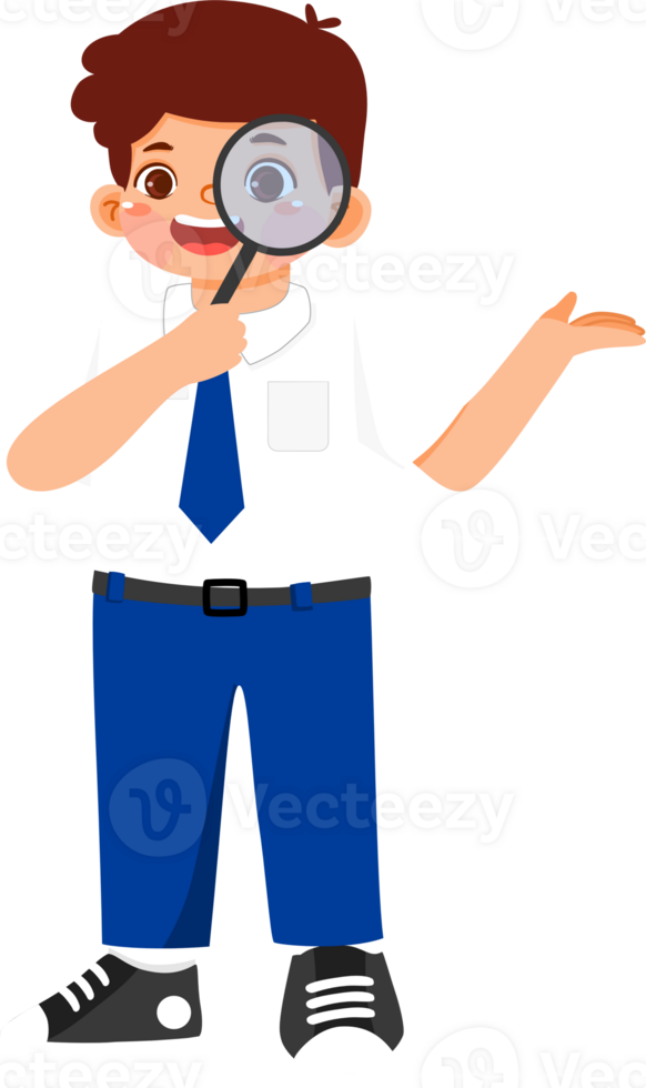 Schoolboy Junior High Student with Magnifying Glass png