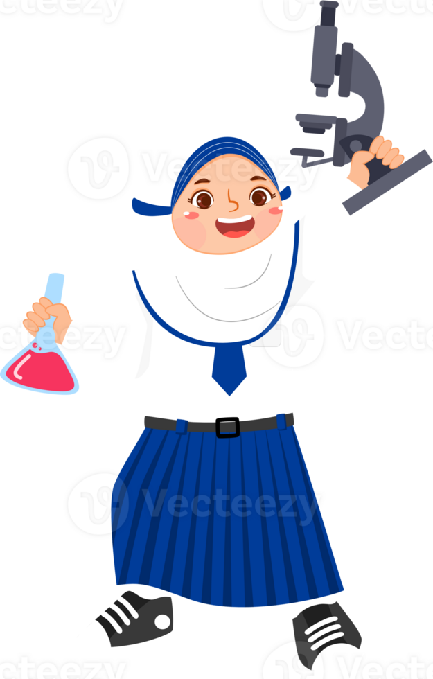 Hijab Girl Junior High School Student Holding Microscope png