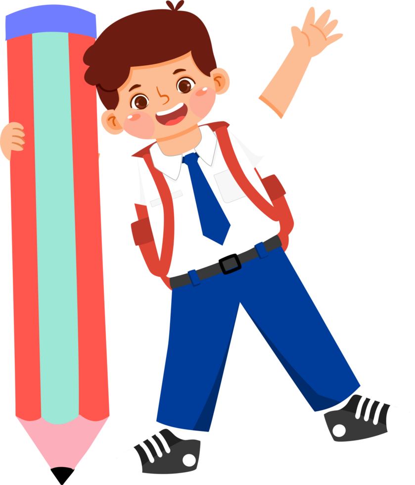 Schoolboy Junior High Student Holding Giant Pencil png