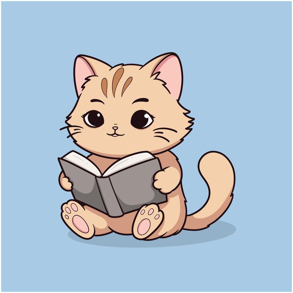 Cat Reading a Book vector