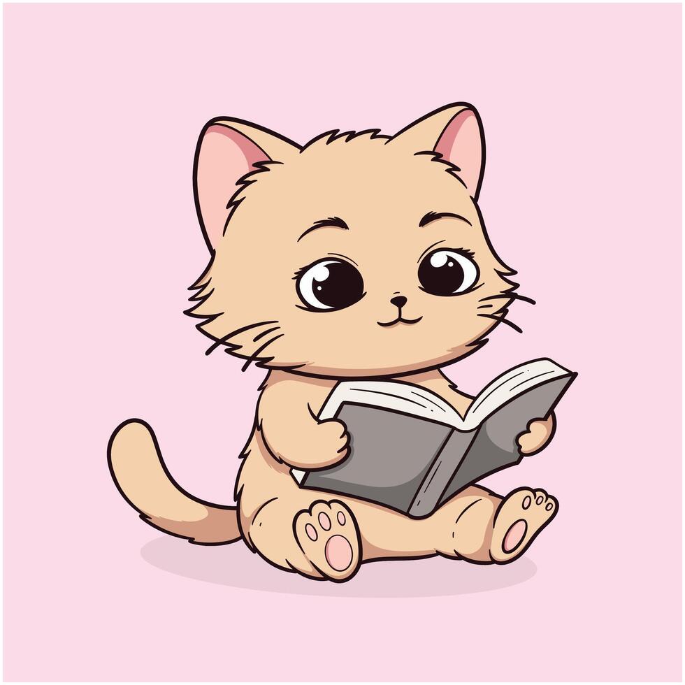 Kitten Reading a Book vector
