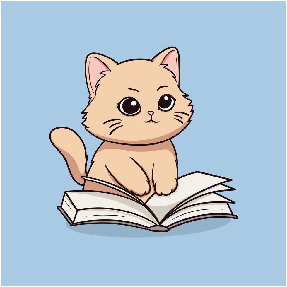 Cat Reading on a Book vector