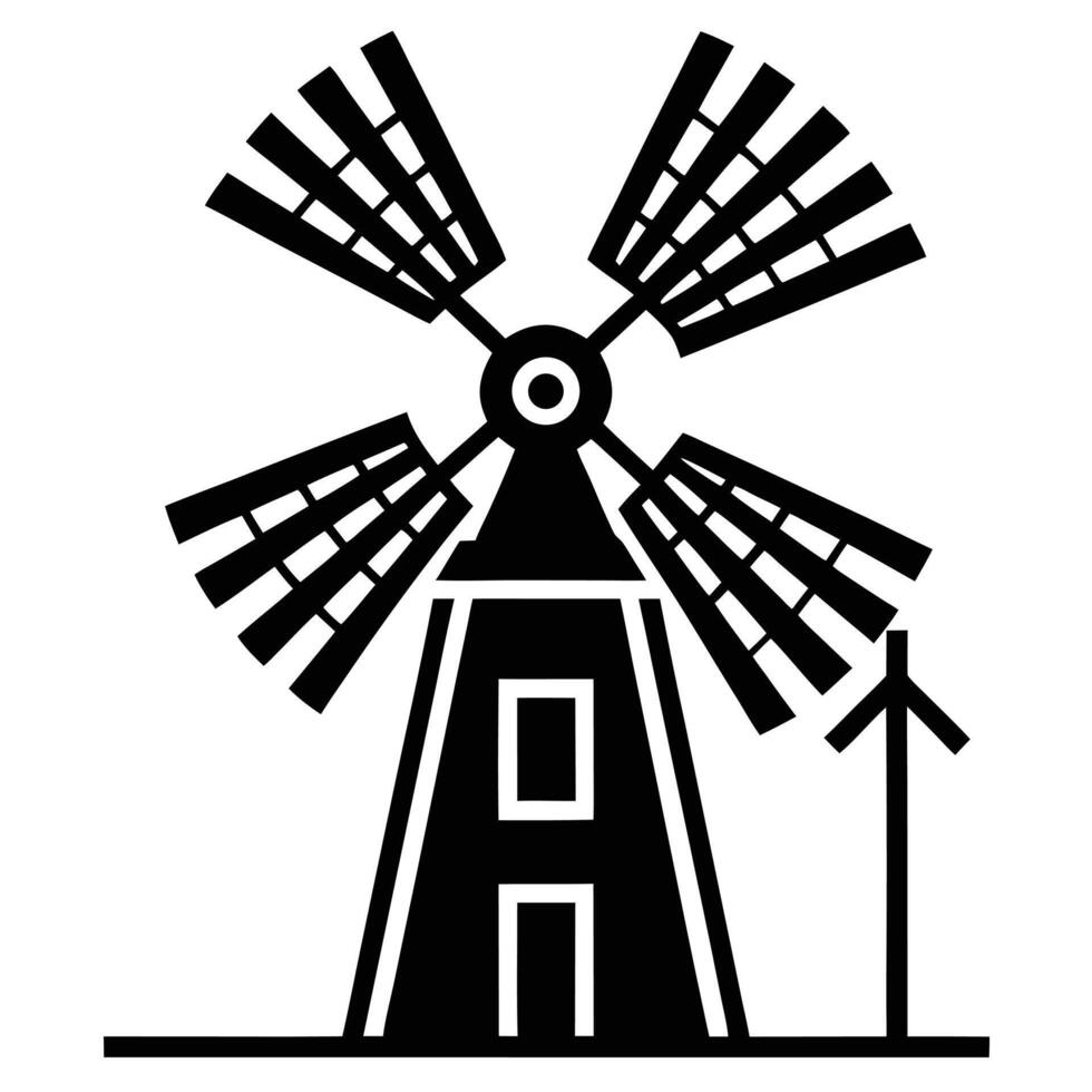 Isolated Black Windmill Icon Silhouette Rotating with Rectangular Outline Design vector