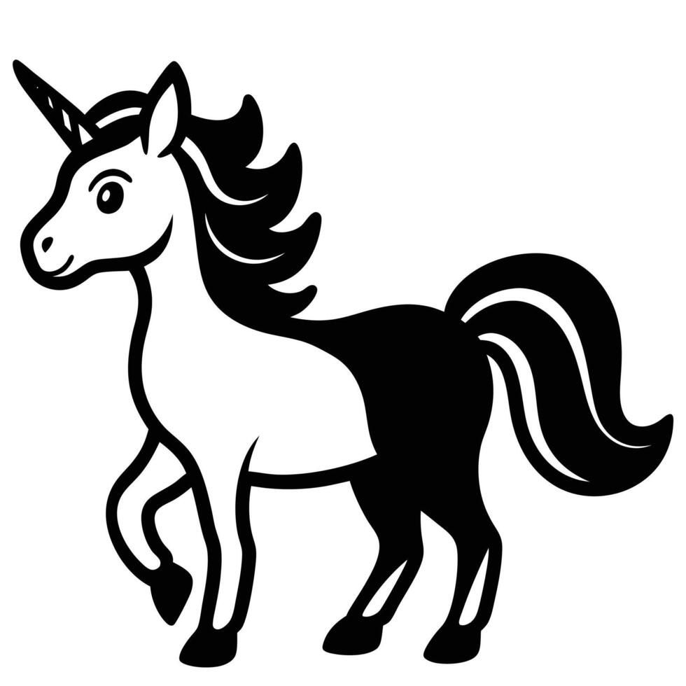 Isolated monochrome unicorn standing with majestic mane vector