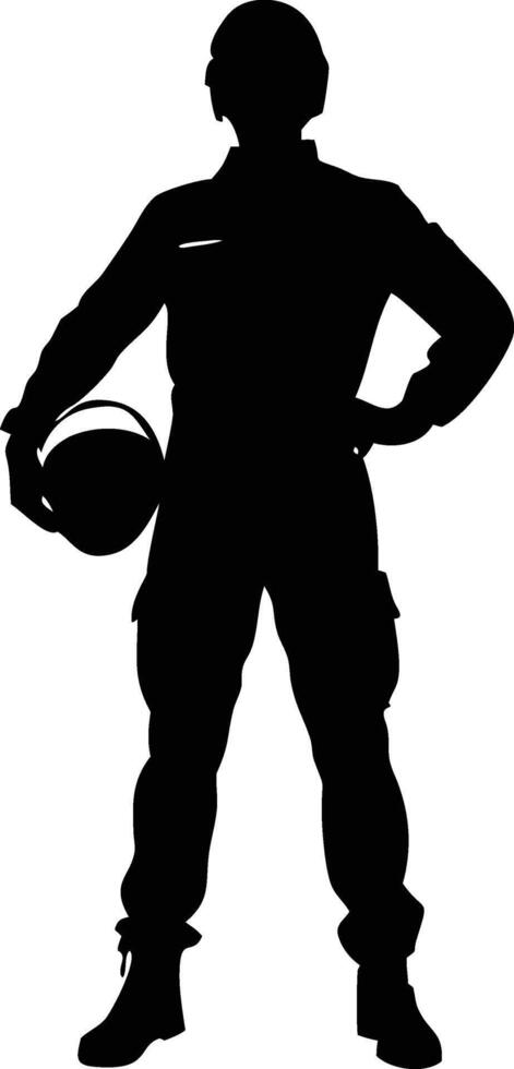 Silhouette of Pilot Standing Holding Helmet Isolated on White Background vector