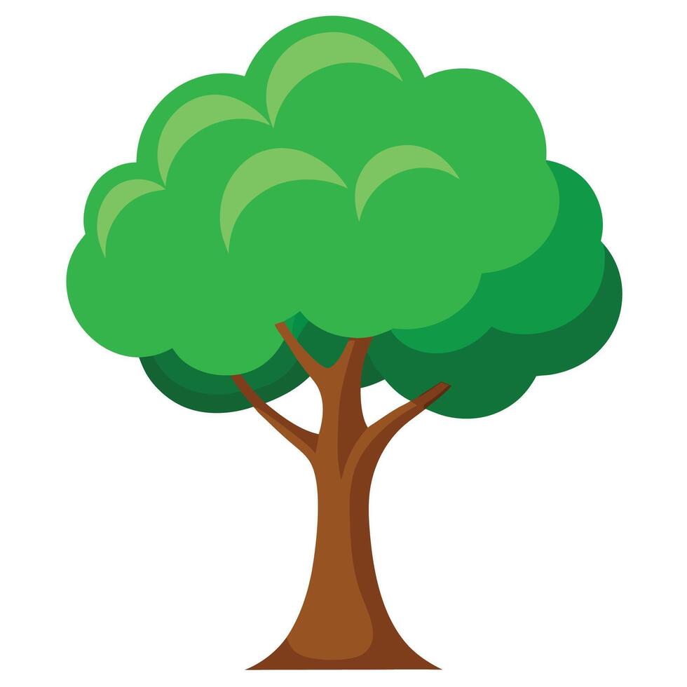 Cartoonish Green Tree with Rounded Canopy and Brown Trunk on White Background vector