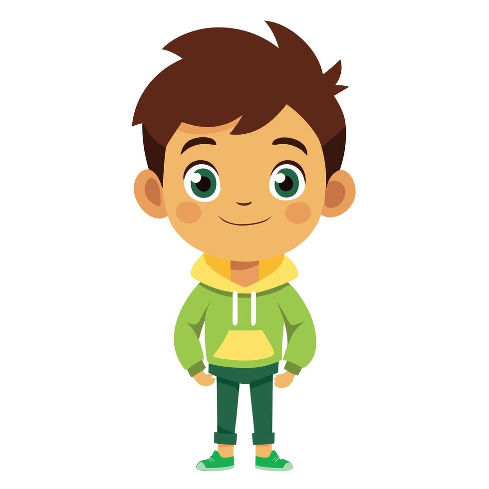 Animated Boy Cartoon Character Standing with a Smiling Expression vector