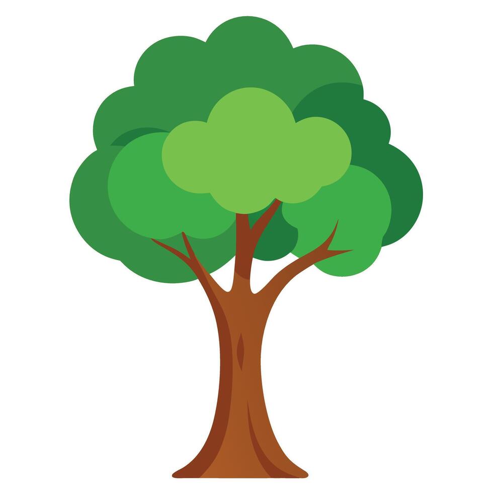 Isolated cartoonstyle tree with green foliage and brown trunk on white space vector