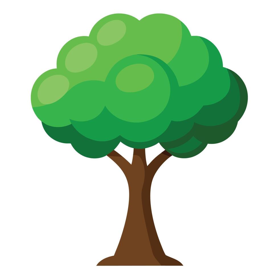 Cartoon Tree with Green Foliage and Brown Trunk on a White Isolated Background vector