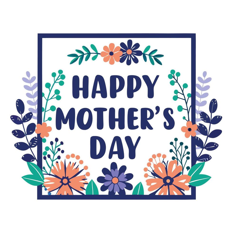 Floral With Happy Mothers Day Text Isolated on White Background vector