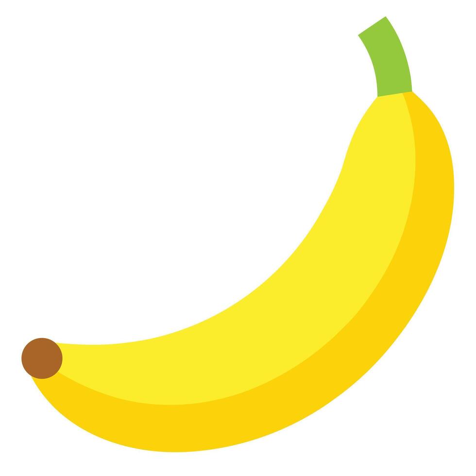Cartoon Banana with Yellow Peel, Green Stem, and Brown End Isolated on White vector