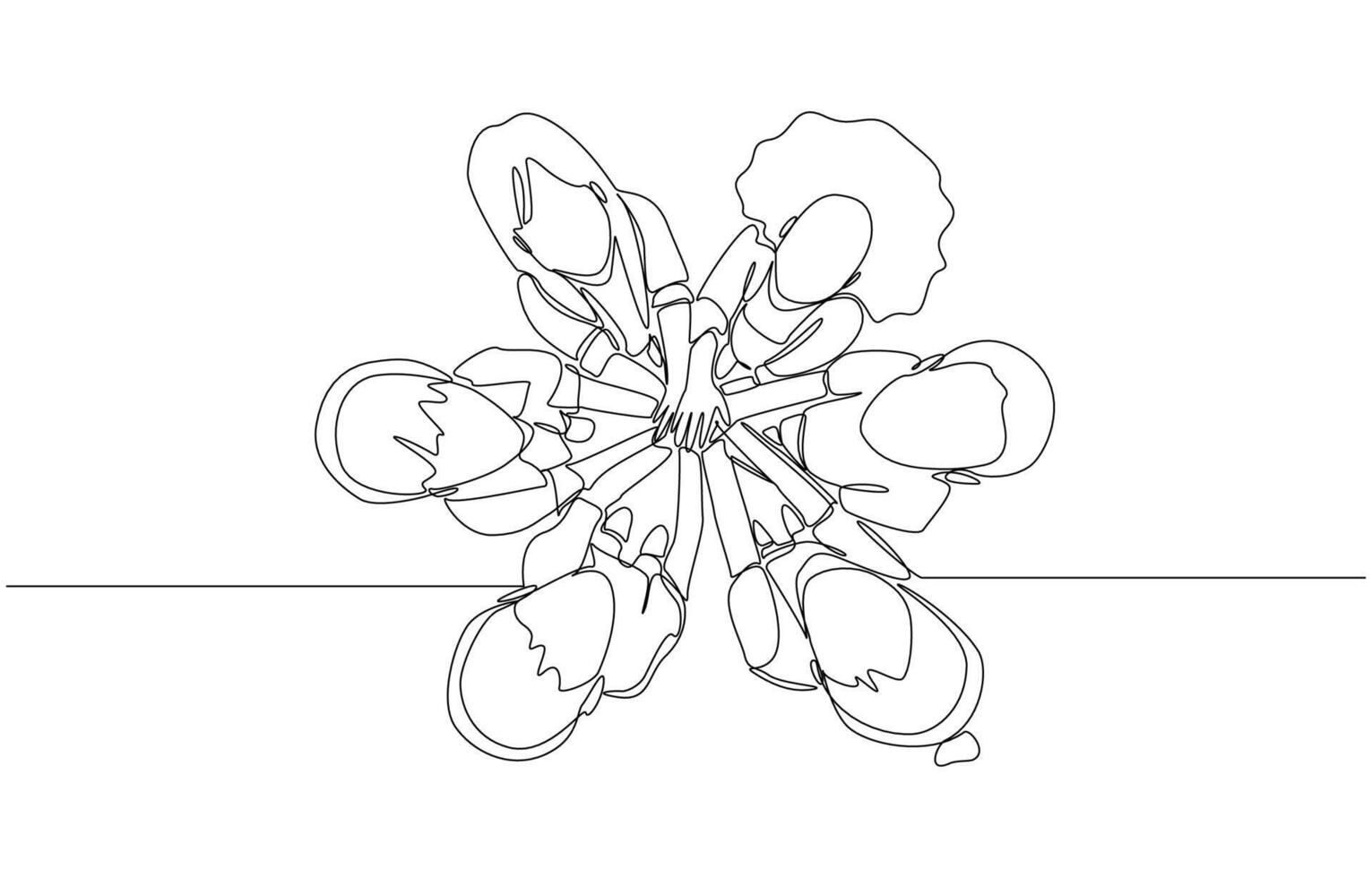 Continuous one line drawing of kids unite hands together, solidarity among children concept, single line art vector