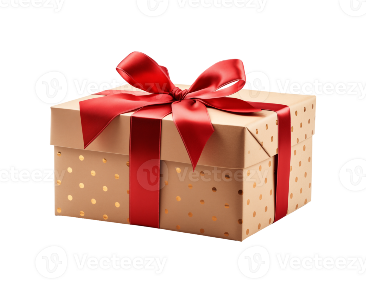 A gift box with red ribbon and polka dots png