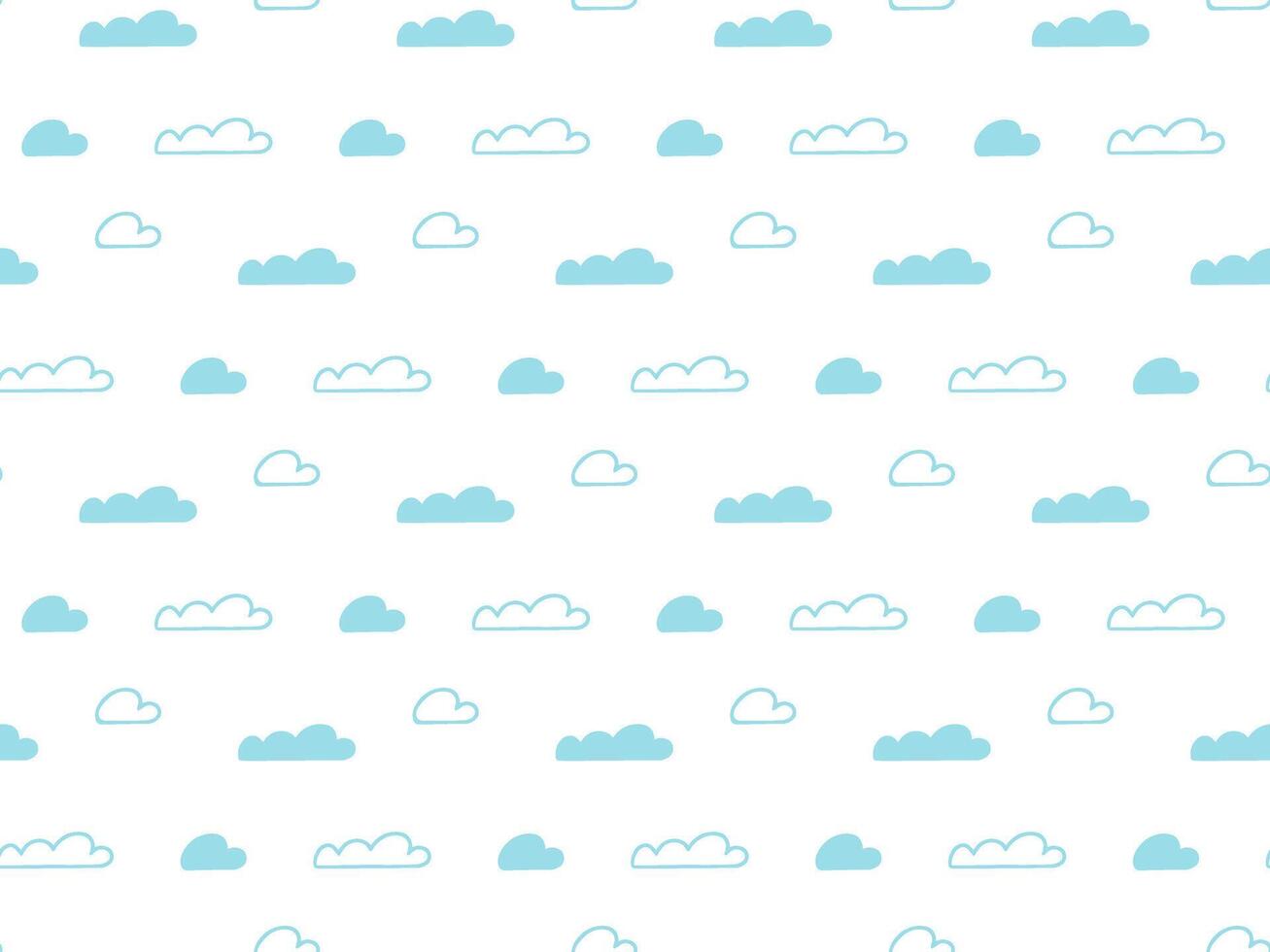 Seamless blue clouds pattern. Kids Minimalistic background. Perfect for baby products, children s textiles, nursery decor, packaging, playful design projects. Cute style ideal for creating a vector