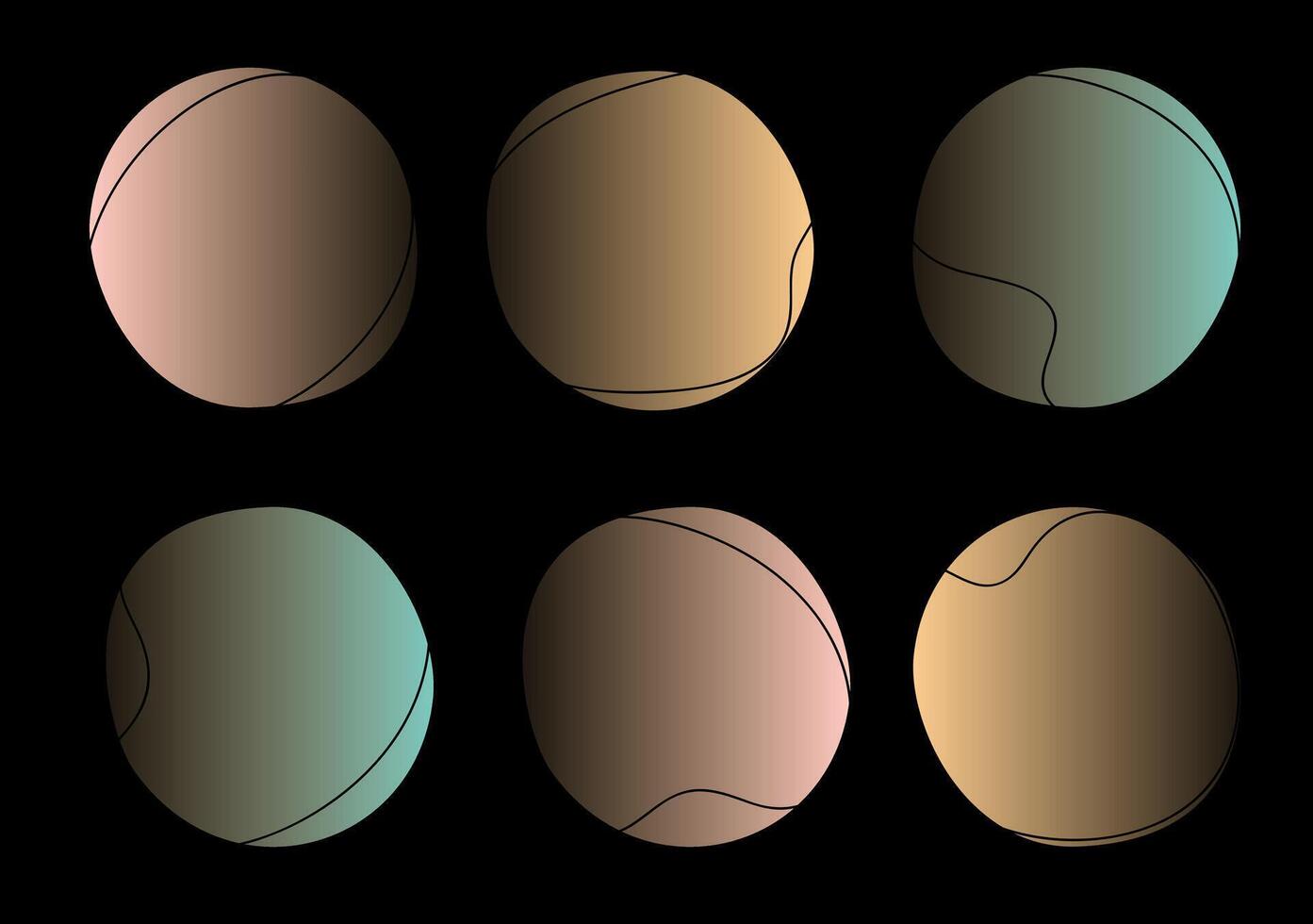 Color liquid blob shapes, pastel gradient organic random forms, abstract fluid silhouette, simple smooth ink stain on black background. Best for branding, social media, packaging, web design vector