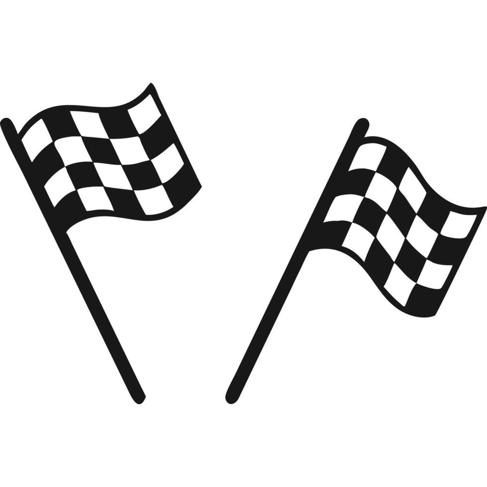 Two black and white checkered racing flags waving, isolated on white background. vector