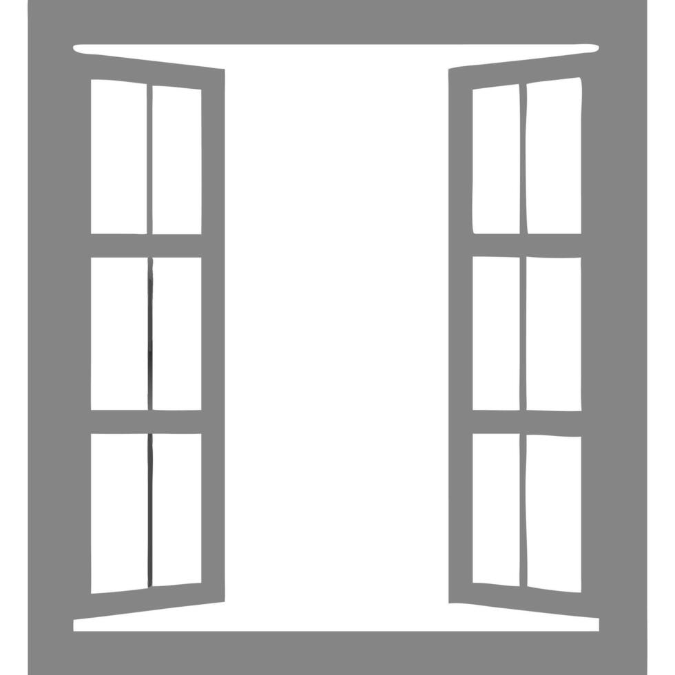 Simple illustration of an open window with four panes, gray frame, white background. vector