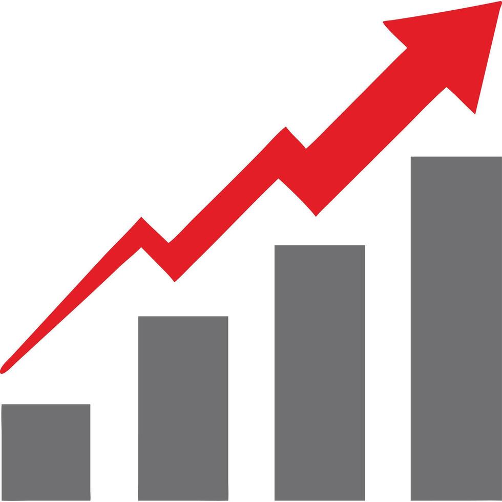 Abstract bar graph with a red arrow pointing upward, symbolizing growth and success. vector
