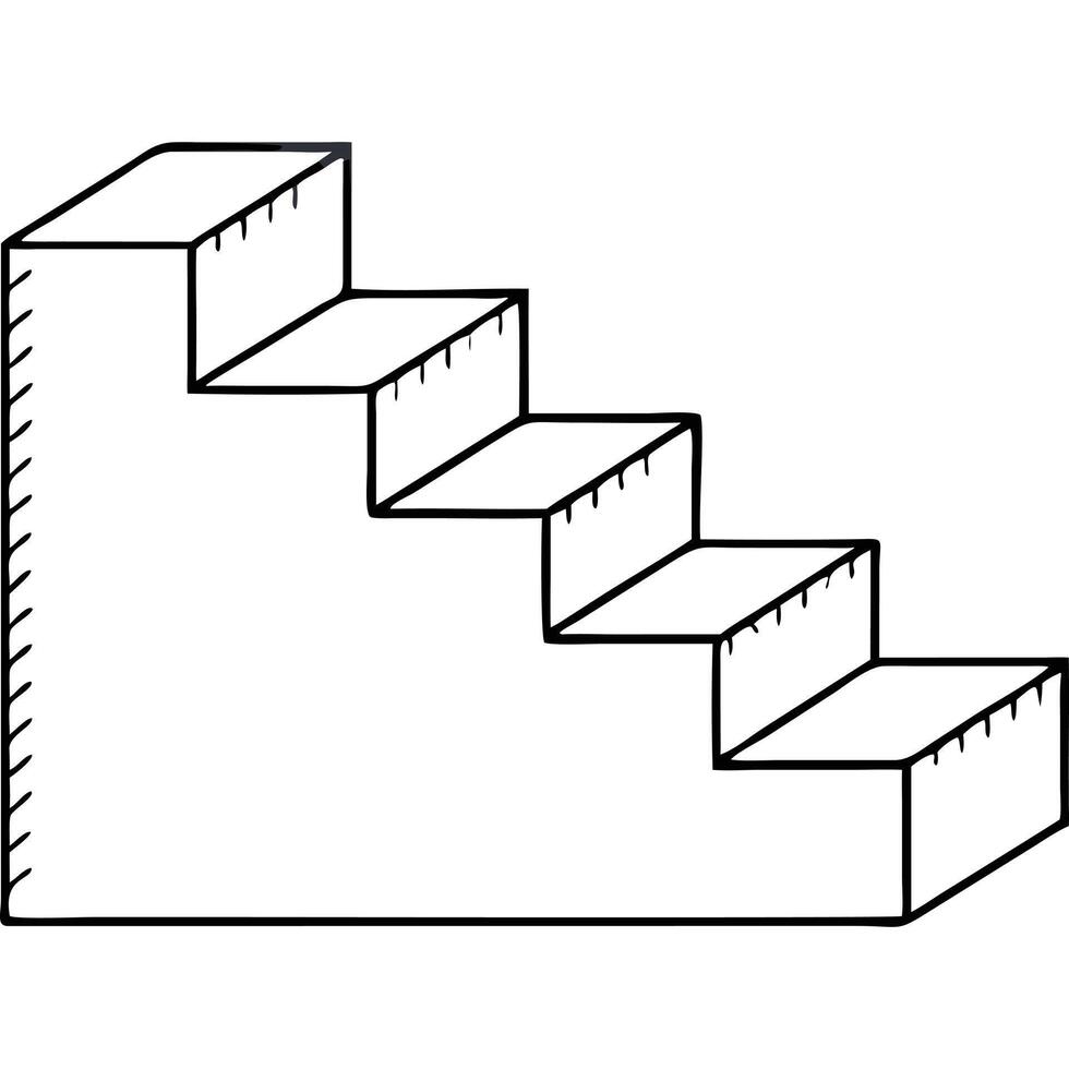 Hand-drawn illustration of a simple staircase, five steps, black and white. vector