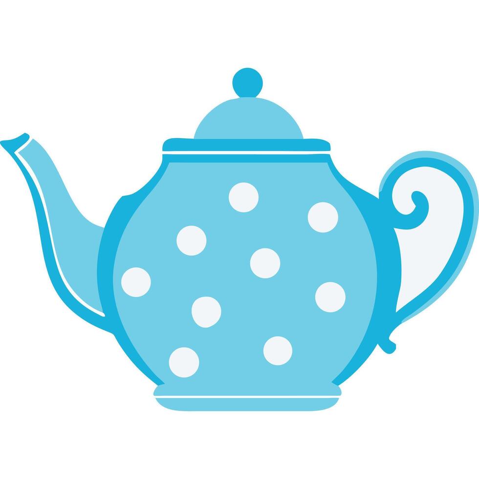 Cute light blue teapot with white polka dots, perfect for tea party invitations or kitchen decor. vector