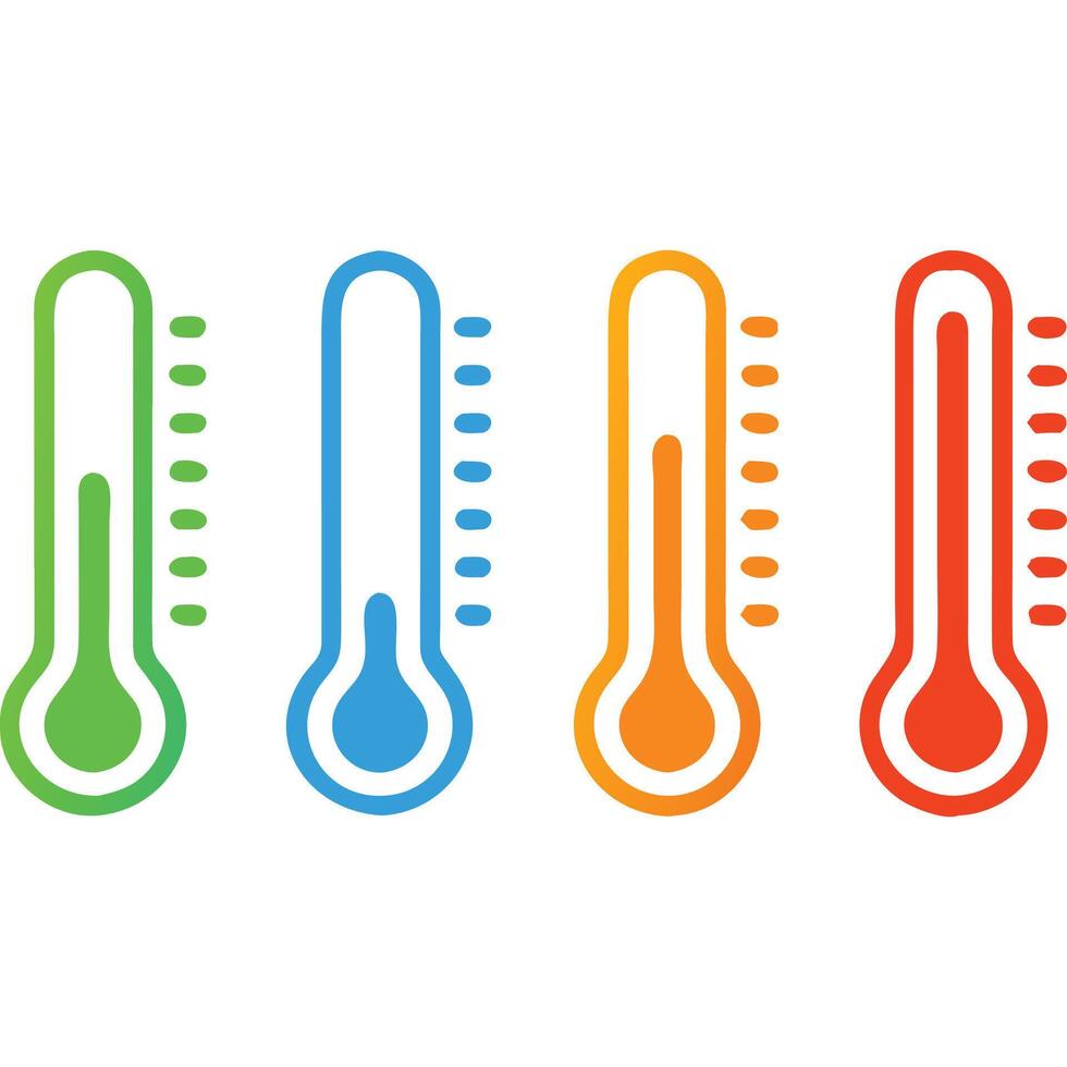 Colorful thermometer icons showing different temperatures, perfect for weather apps or infographics. vector