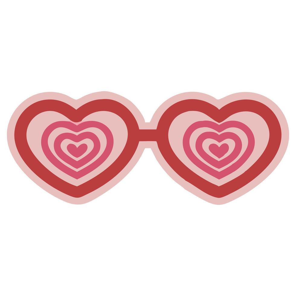 Heart-shaped sunglasses with concentric heart pattern, Valentine's Day design. vector