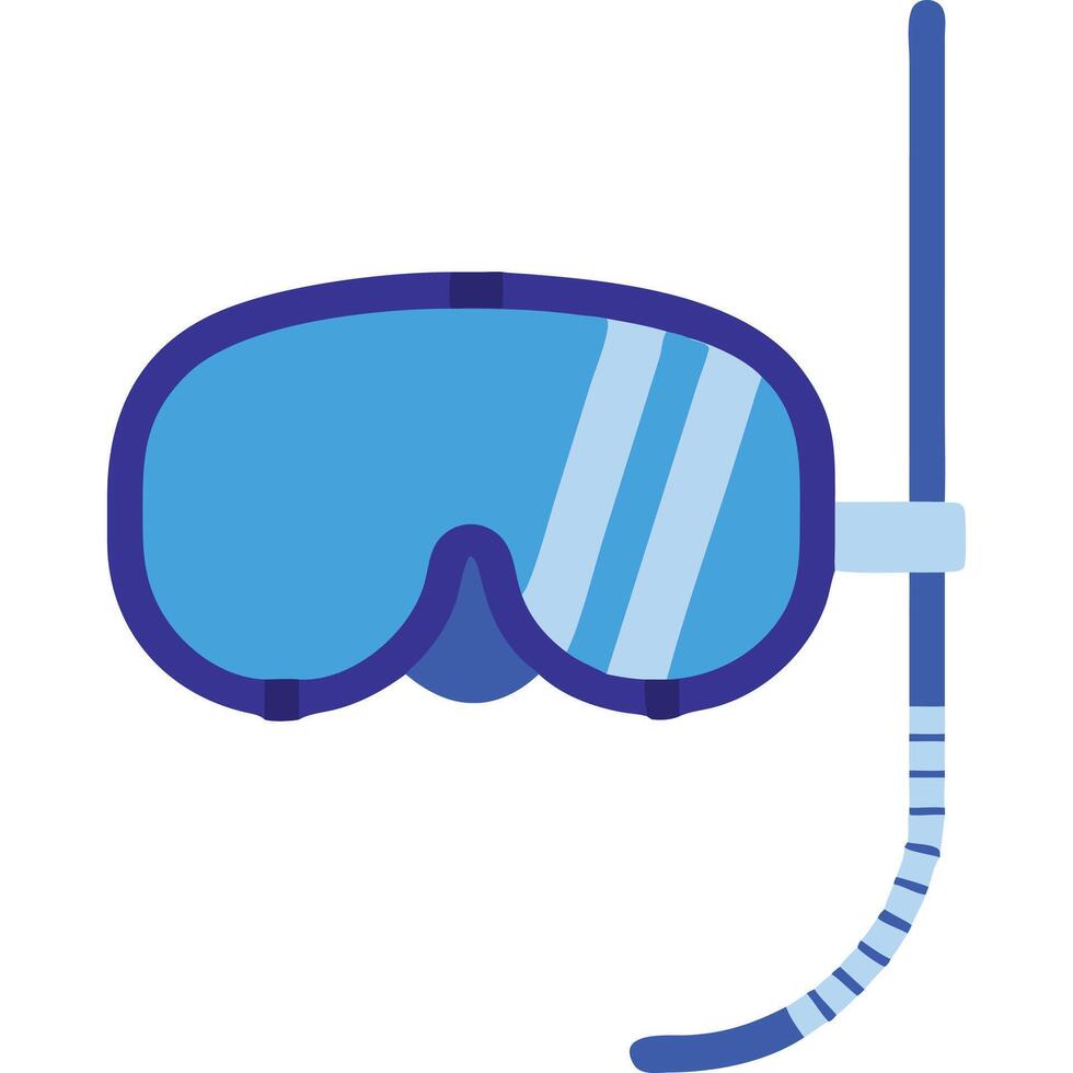 Blue snorkeling mask and snorkel set, simple flat design illustration. vector