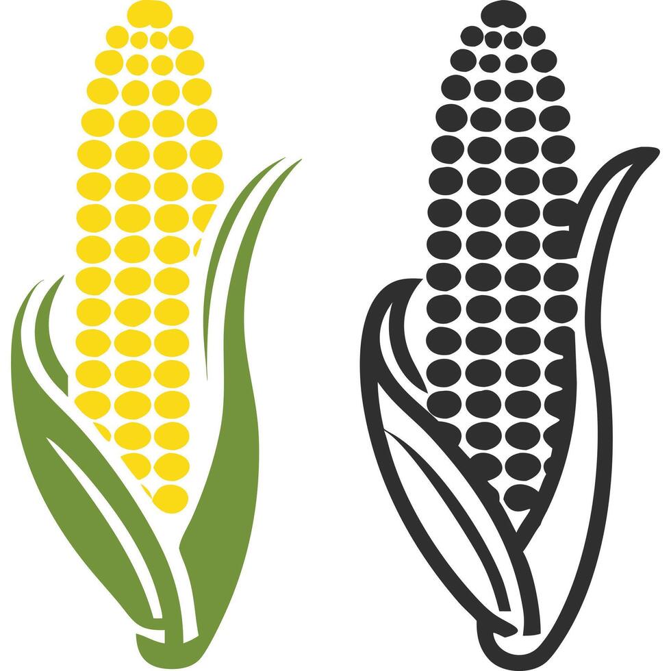 Simple stylized corn cob illustrations, yellow and black, perfect for design elements. vector