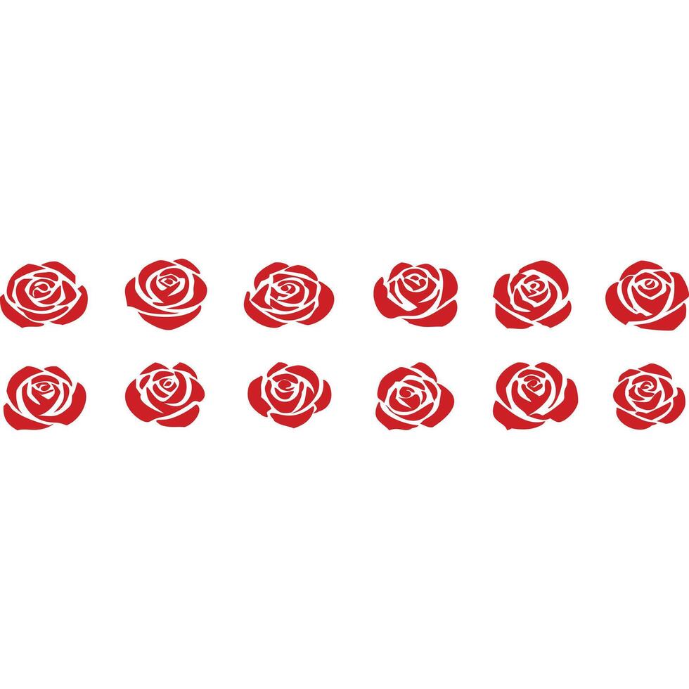 Twelve stylized red rose illustrations, perfect for design projects. vector