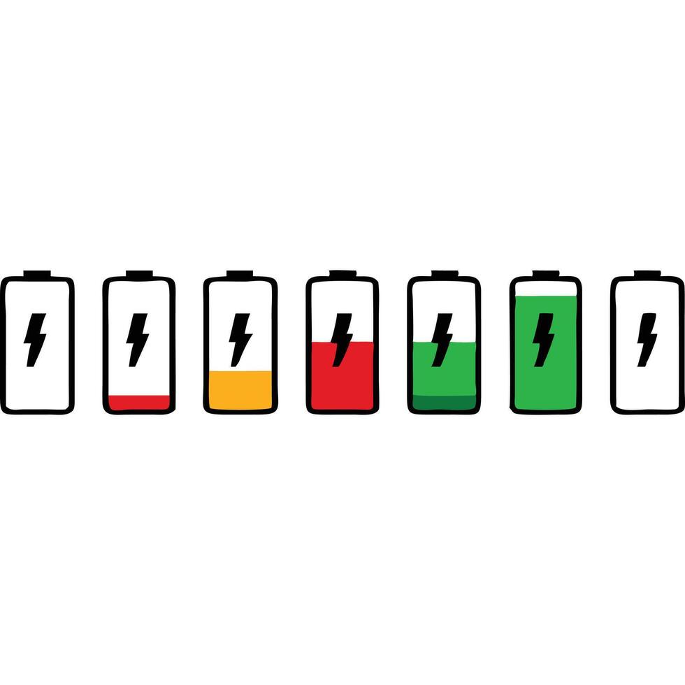 Battery level indicator, seven stages of charge, simple graphic design. vector