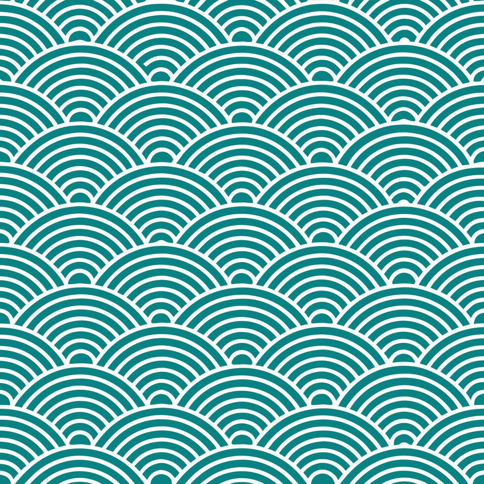 Teal and white seamless pattern with overlapping semicircles, creating a wave-like effect. vector