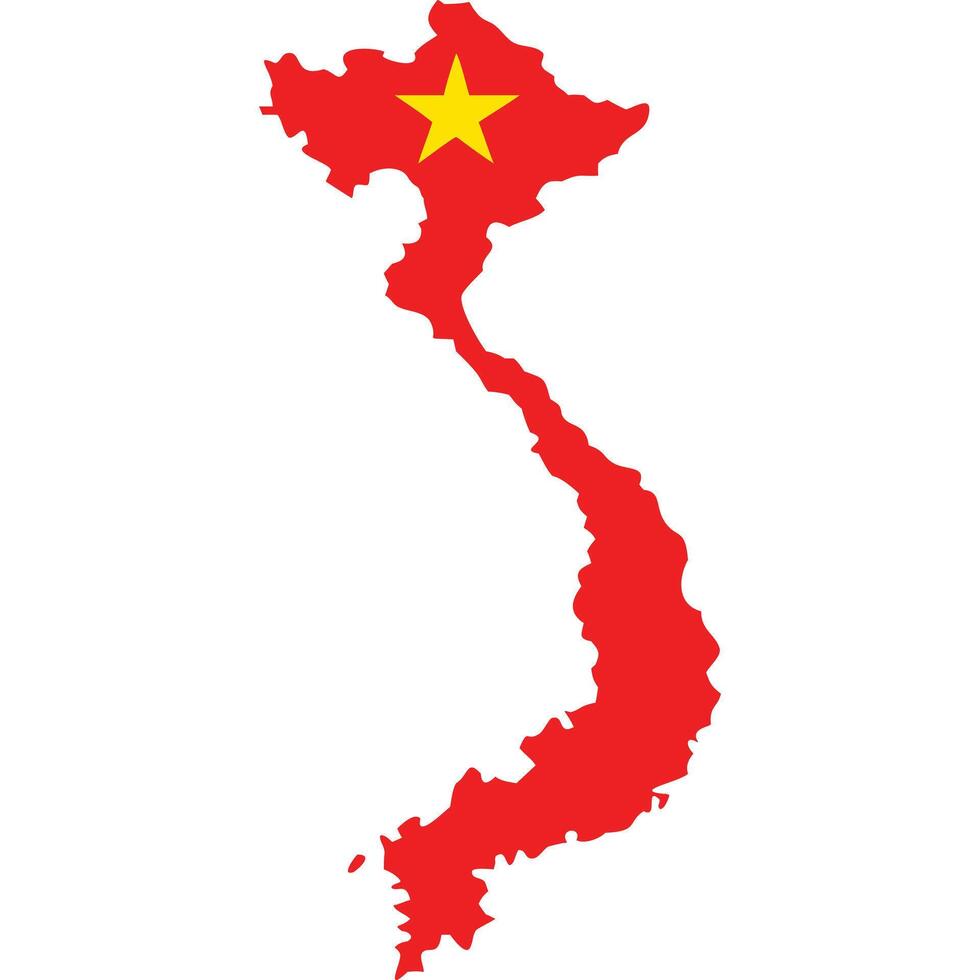 Vietnam map with flag overlay, simple design, red background, yellow star. vector