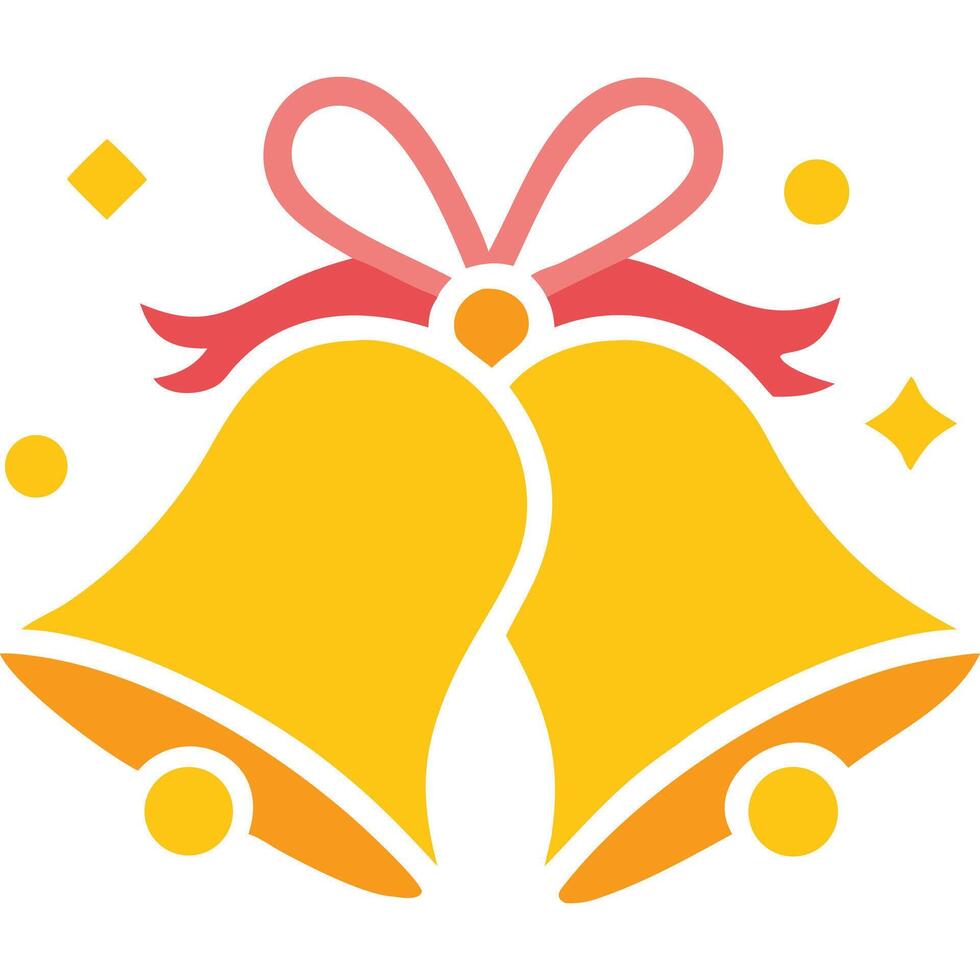 Two yellow bells tied with a pink ribbon, festive and celebratory illustration. vector