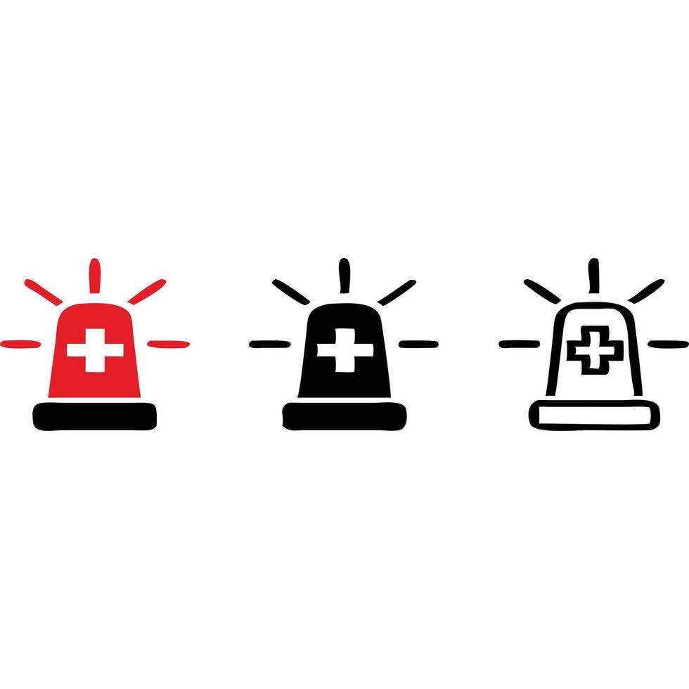 Three variations of a medical emergency light icon red, black, and outline. vector