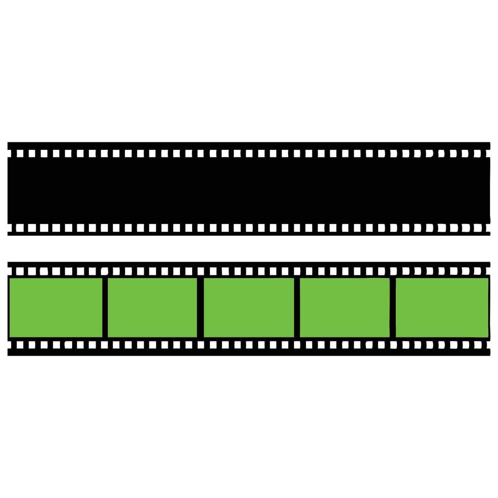 Film strip with black and green frames, isolated on white background. vector