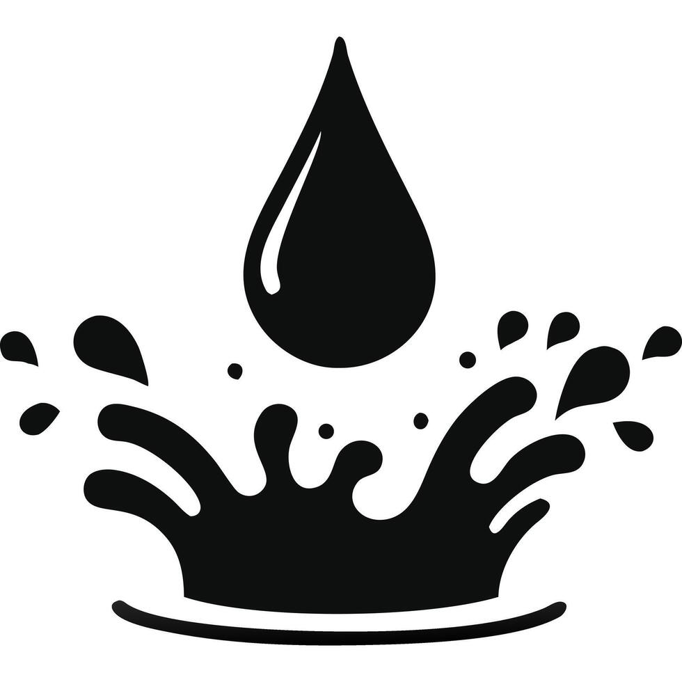 Stylish black silhouette of a water drop splashing into a puddle. vector