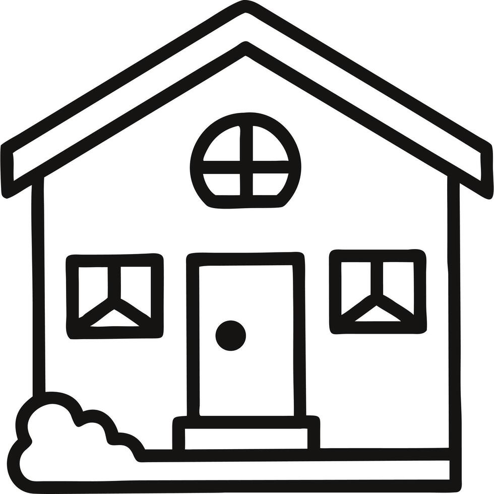 Simple line drawing of a cute house with a garden, perfect for children's books or websites. vector