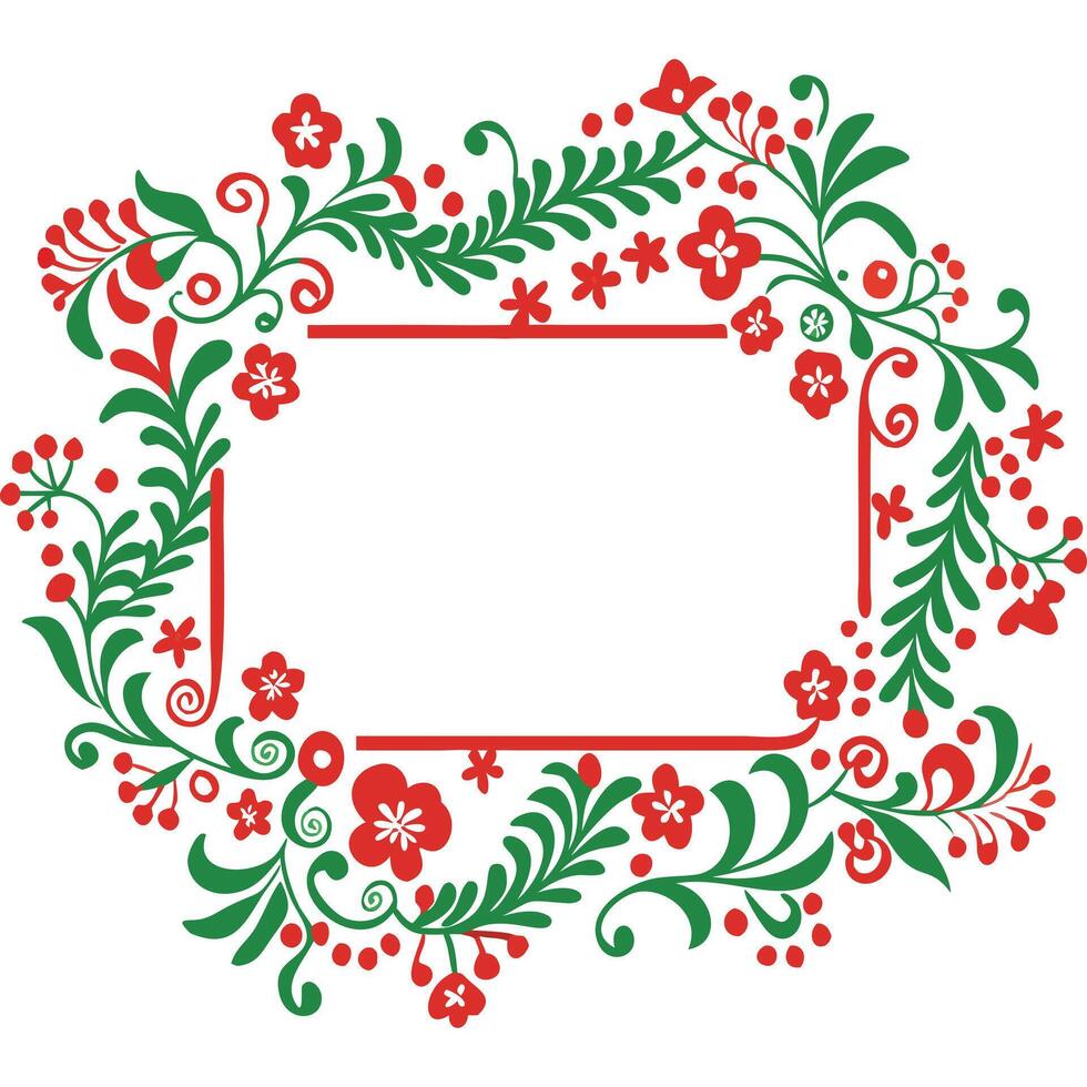 Red and green floral frame with blank space, perfect for invitations or announcements. vector