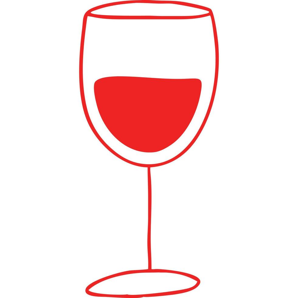 Simple red line drawing of a wine glass with red wine. vector