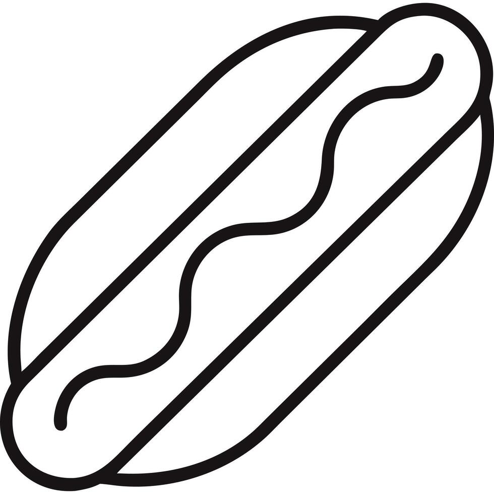 Simple line art illustration of a hot dog in a bun with mustard. vector