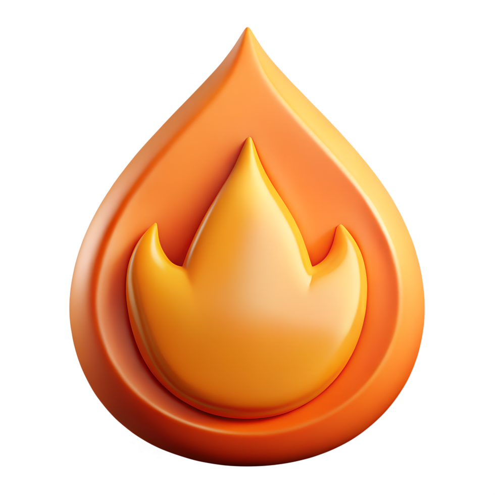 3D Orange Fire Drop Icon Against Transparent Background png
