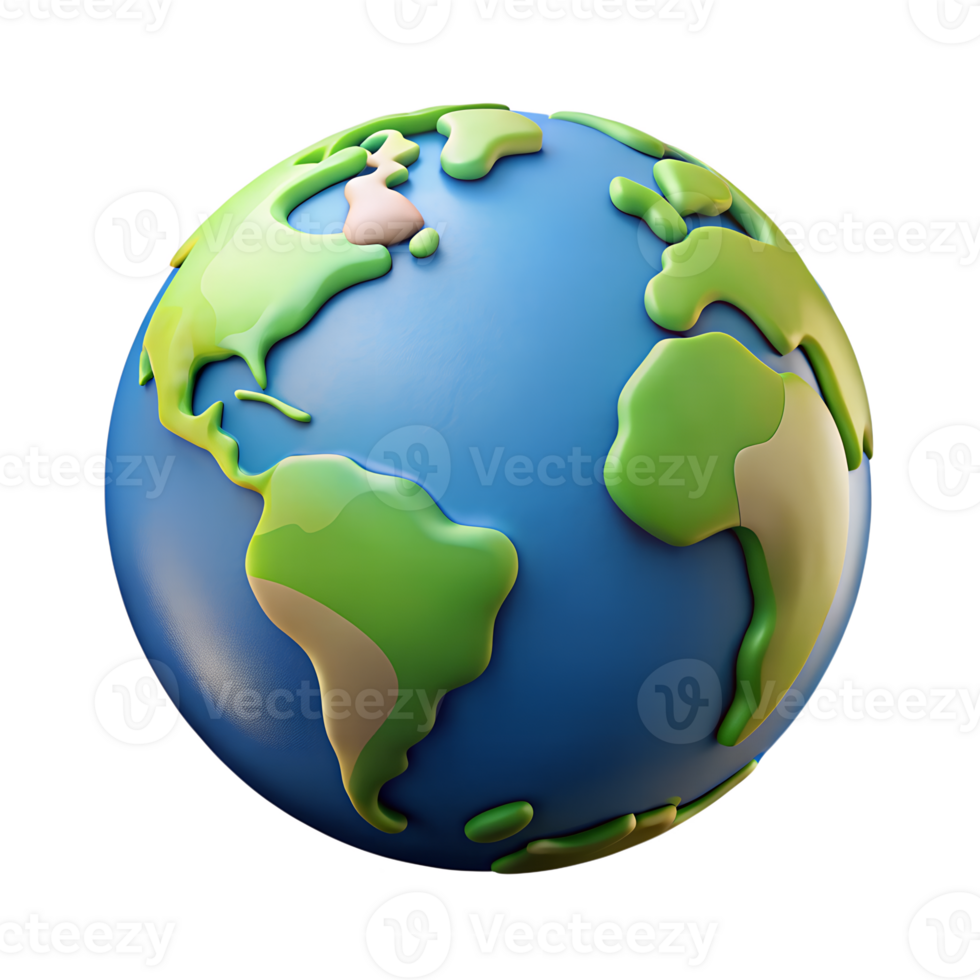 Cartoonish 3D Earth Model with Simplified Continents png